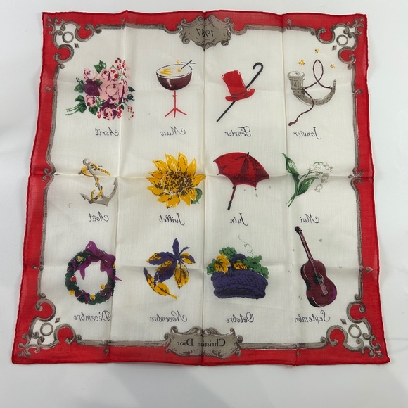 Dior Multicolor Silk Scarf with Red Border - Picture 2 of 7